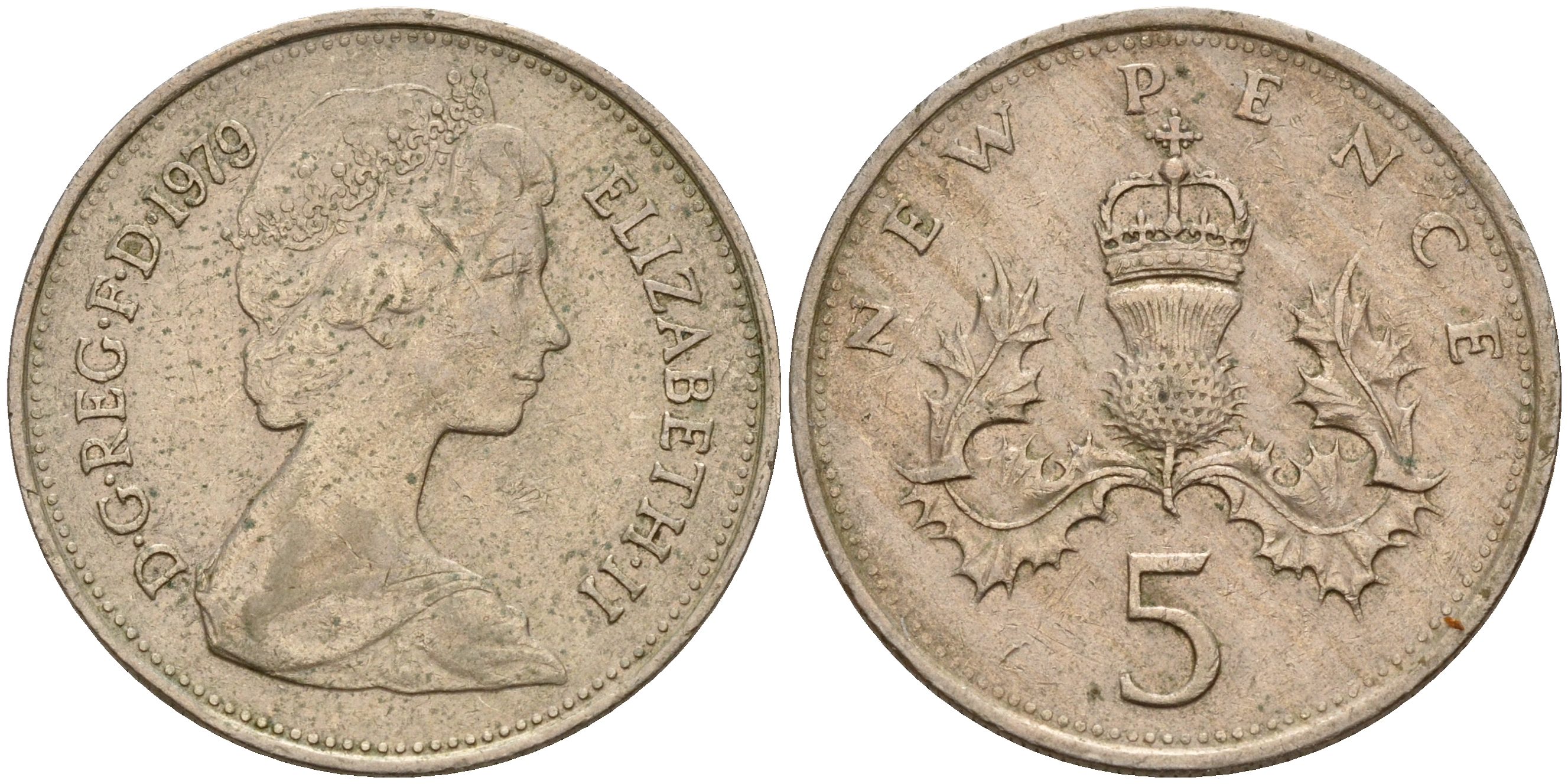 Великобритания 5 пенсов 1979 Елизавета II (1952-2022) KM 911, Spink 4233 (D1) медно-никель    4187-535