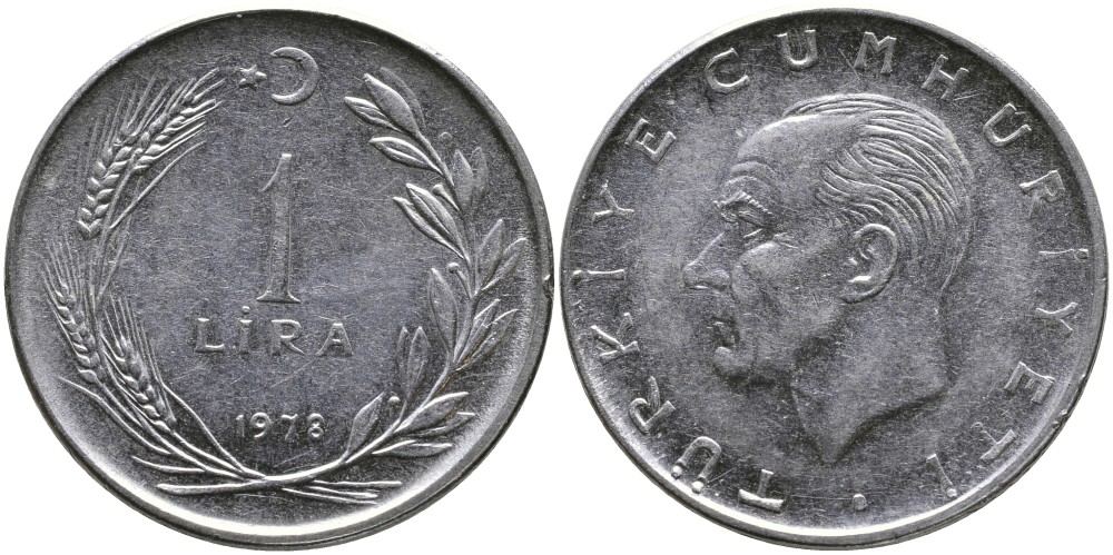 Турция 1 лира 1978 Мустафа Кемаль Ататюрк KM 889а.2 нержавеющая сталь 4541-532