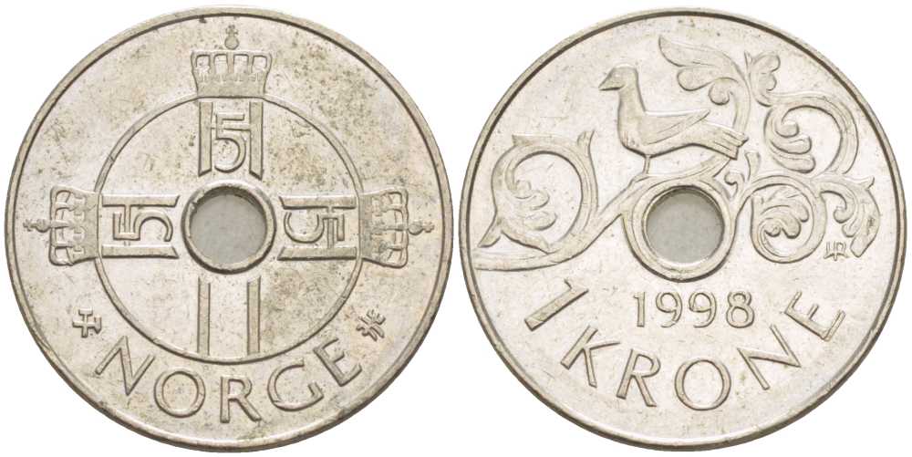 Норвегия 1 крона 1998 Харальд V (1992- ) KM 462 медно-никель 213-717