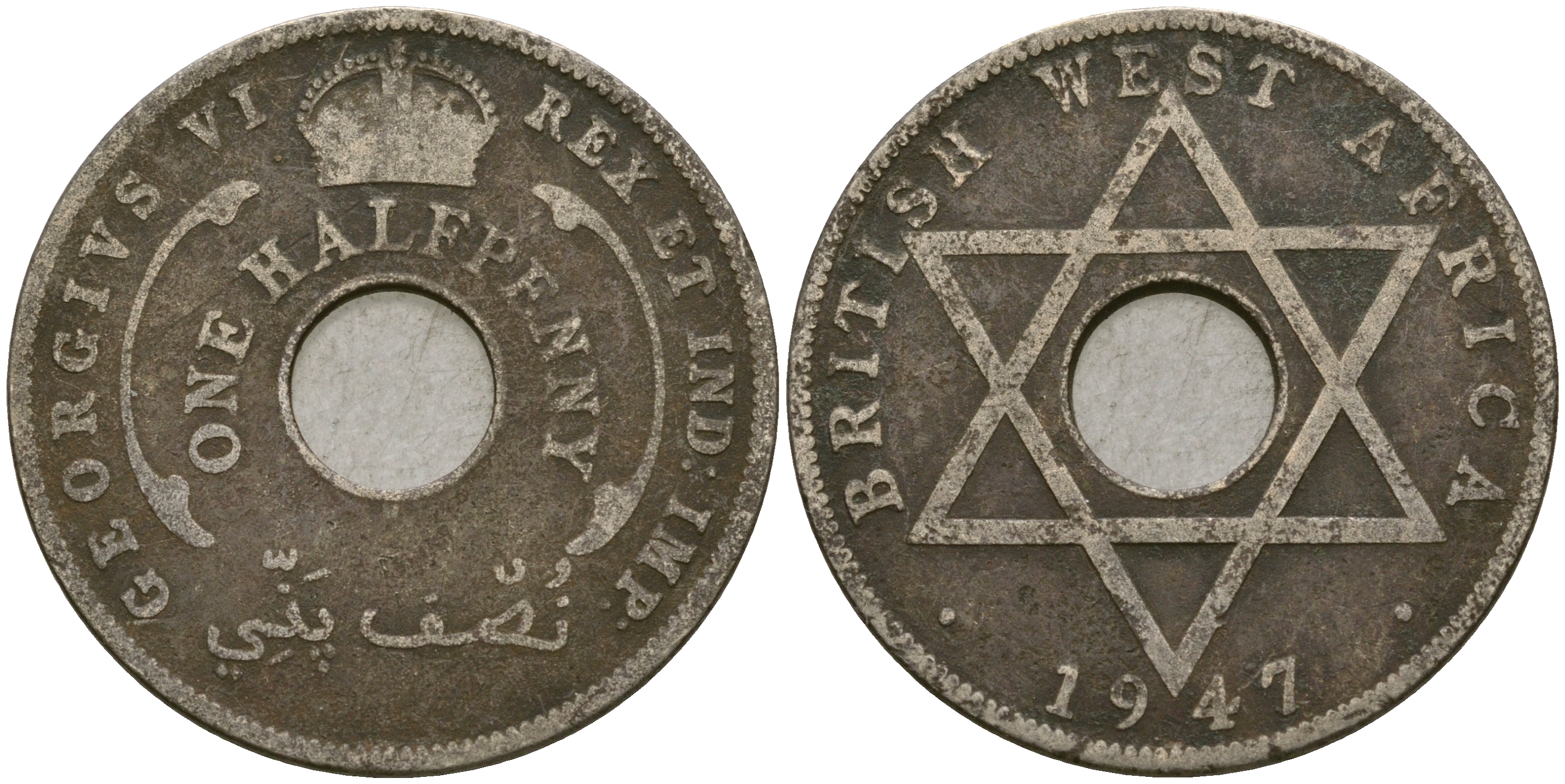 Британская Западная Африка 1/2 пенни 1947 H, Георг VI KM 18 медно-никель 25-1057