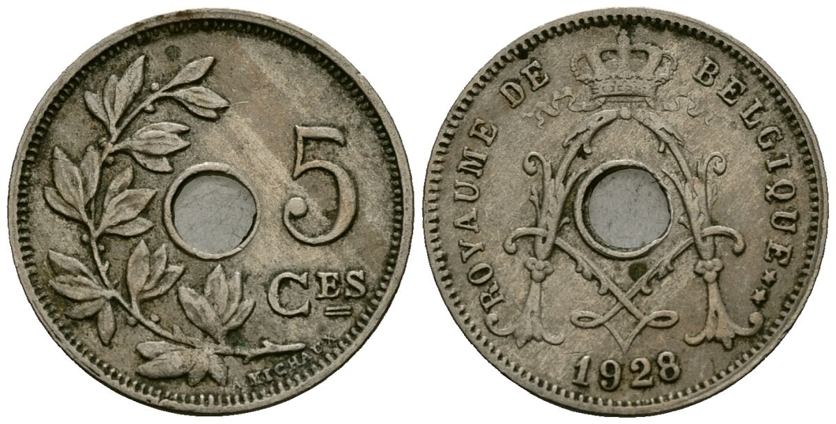 Бельгия 5 сантимов 1928 Belgique KM 66 медно-никель 4173-565