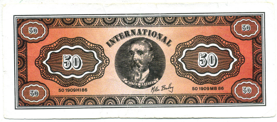 США, КОМПАНИЯ ПО ПРОДАЖЕ НАСТОЛЬНЫХ ИГР 50 КУПОНОВ 1986 MILTON BRADLEY INTERNATIONAL бумага 7547-99-1