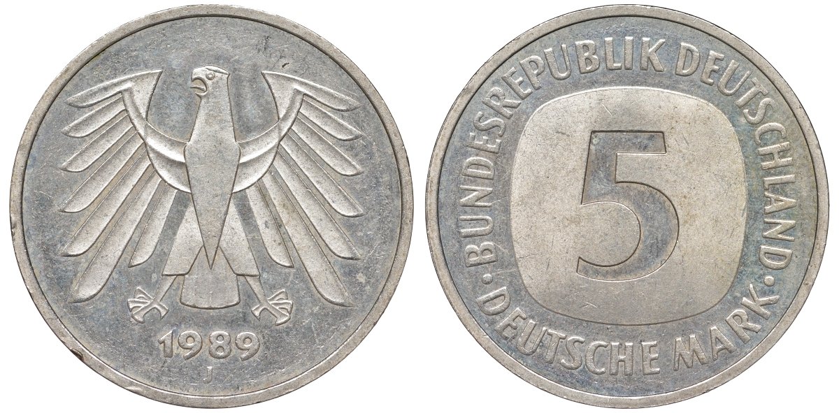 ФРГ 5 марок 1989 J KM 140.1 медно-никель 4137-1031