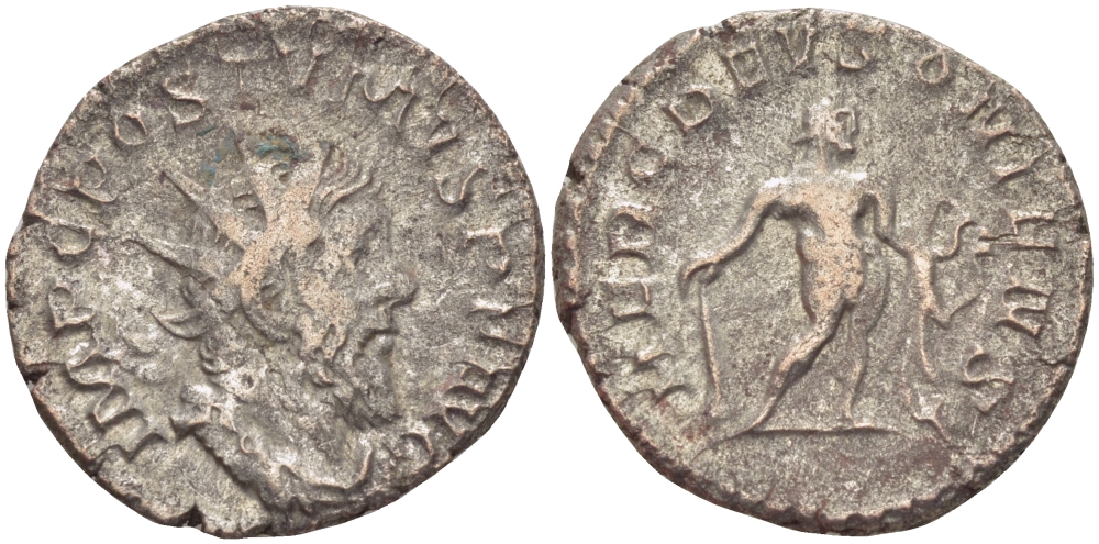 Римская Империя (императоры в Галлии) антониниан 260 - 269 Постум. IMP C POSTVMVS P F AVG / HERC DEVSONIENSI, Геркулес с палицей, луком и львиной шкурой, Колония Агриппины, Good Very fine RIC 64 биллон 1073-12-15