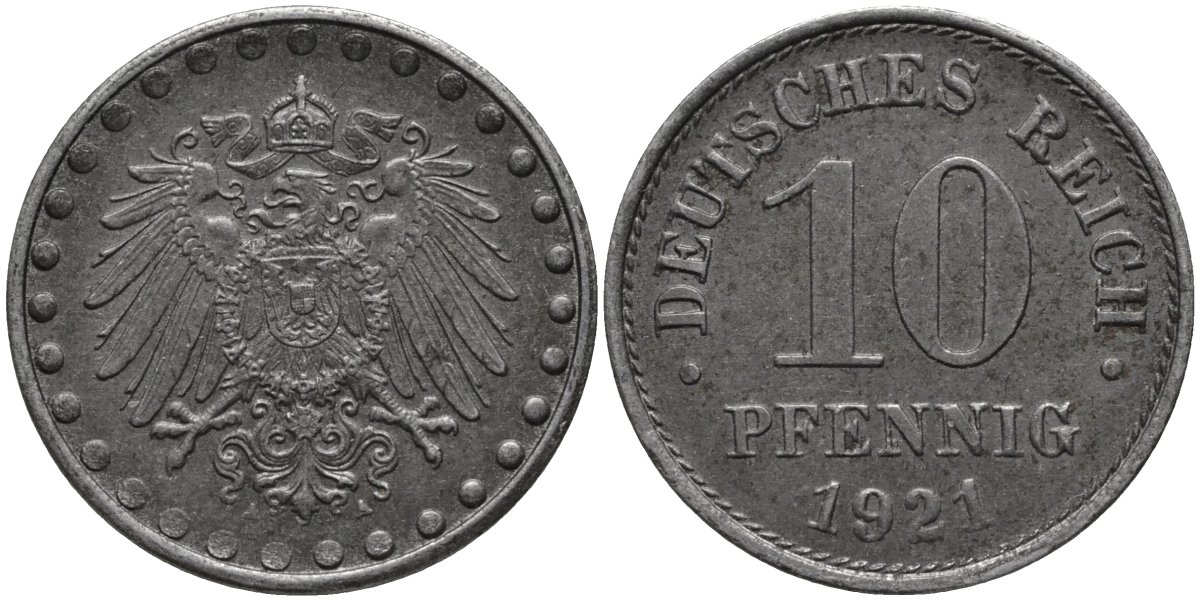 Германия 10 пфеннигов 1921 А KM 20 железо 4171-251