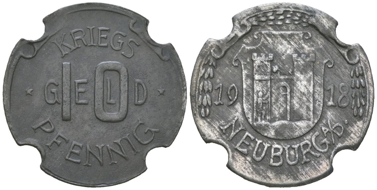 Нойбург-на-Дунае (Бавария) 10 пфеннингов 1918 Funck 361.3, Men22.2 22990.2 цинк 4586-854