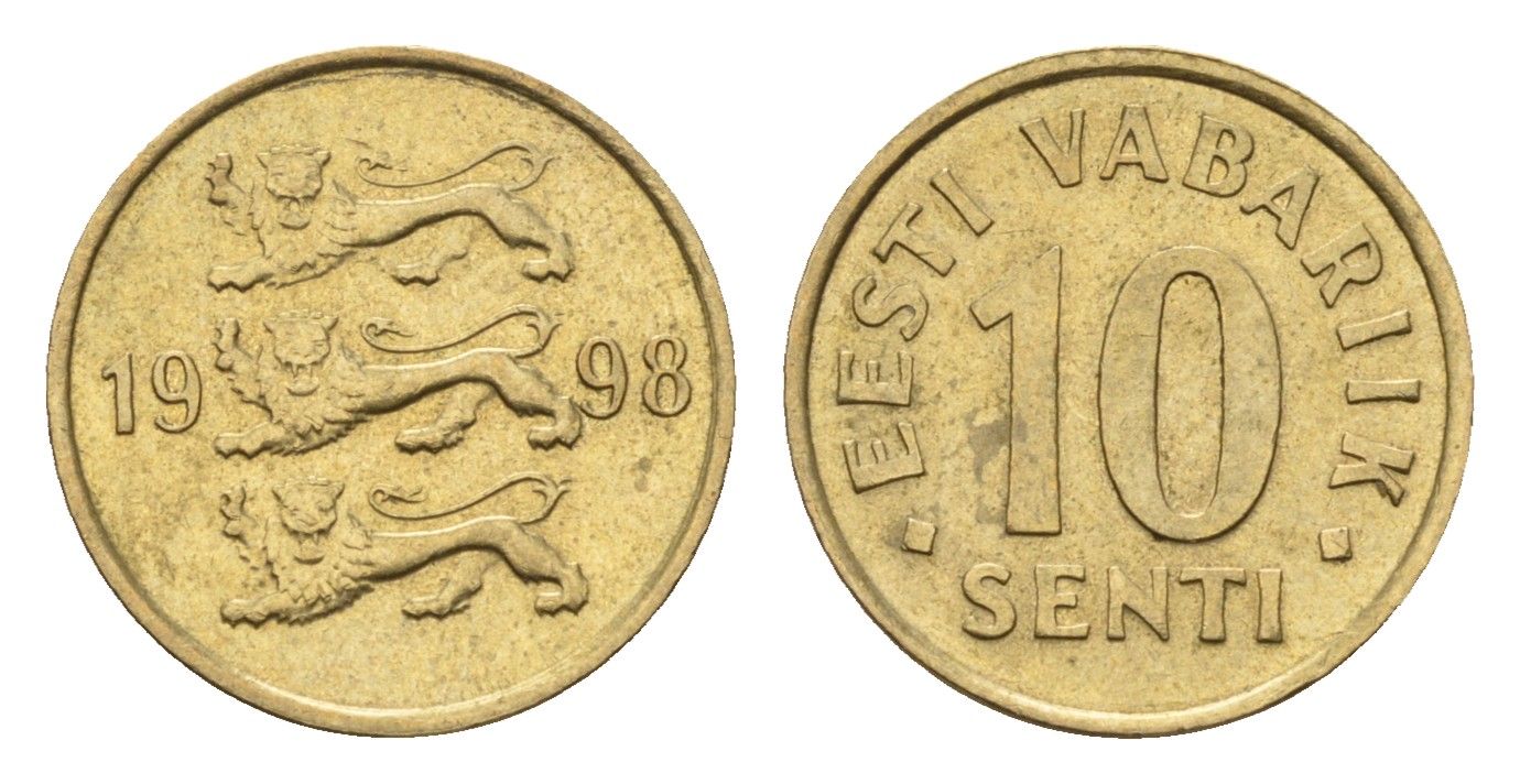 Эстония 10 сентов 1998 KM 22 латунь UNC 4689-643