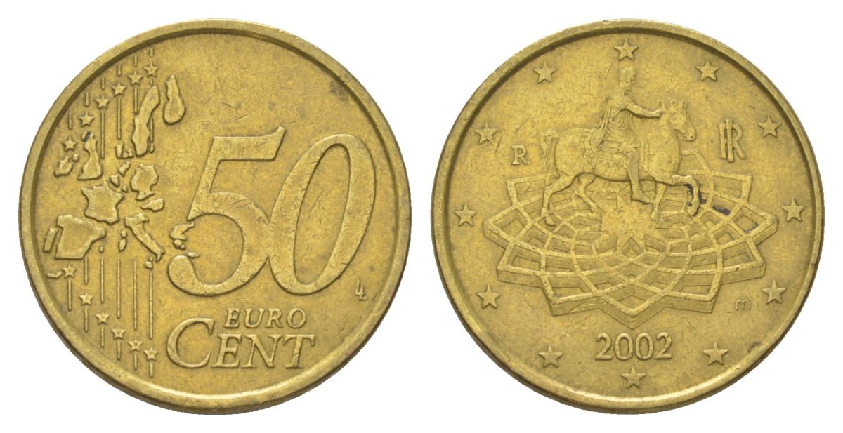 Италия 50 евроцентов 2002 R, Конная статуя Марка Аврелия KM 215 нордик 4629-342