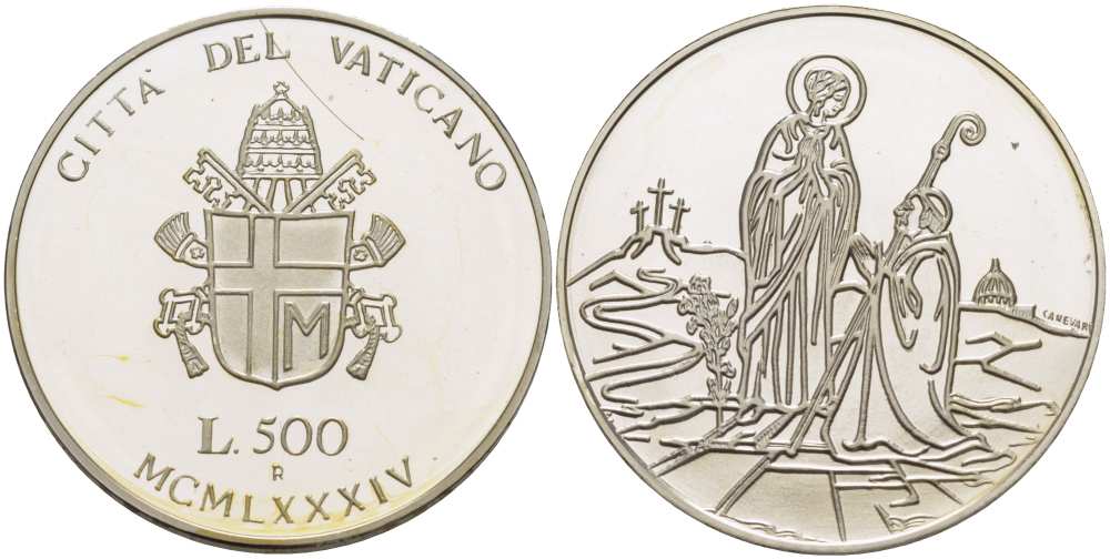Ватикан 500 лир 1984 2000 лет со дня рождения Пресвятой девы Марии KM 184 серебро  PROOF  4512-742