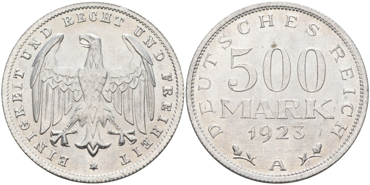 Германия 500 марок 1923 А KM 36, J.305 алюминий UNC 4587-346