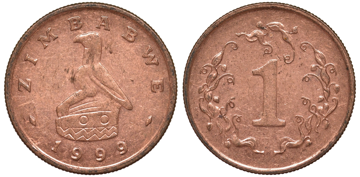 Зимбабве 1 цент 1999 птица-идол KM 1a сталь плакированная бронзой 4164-546