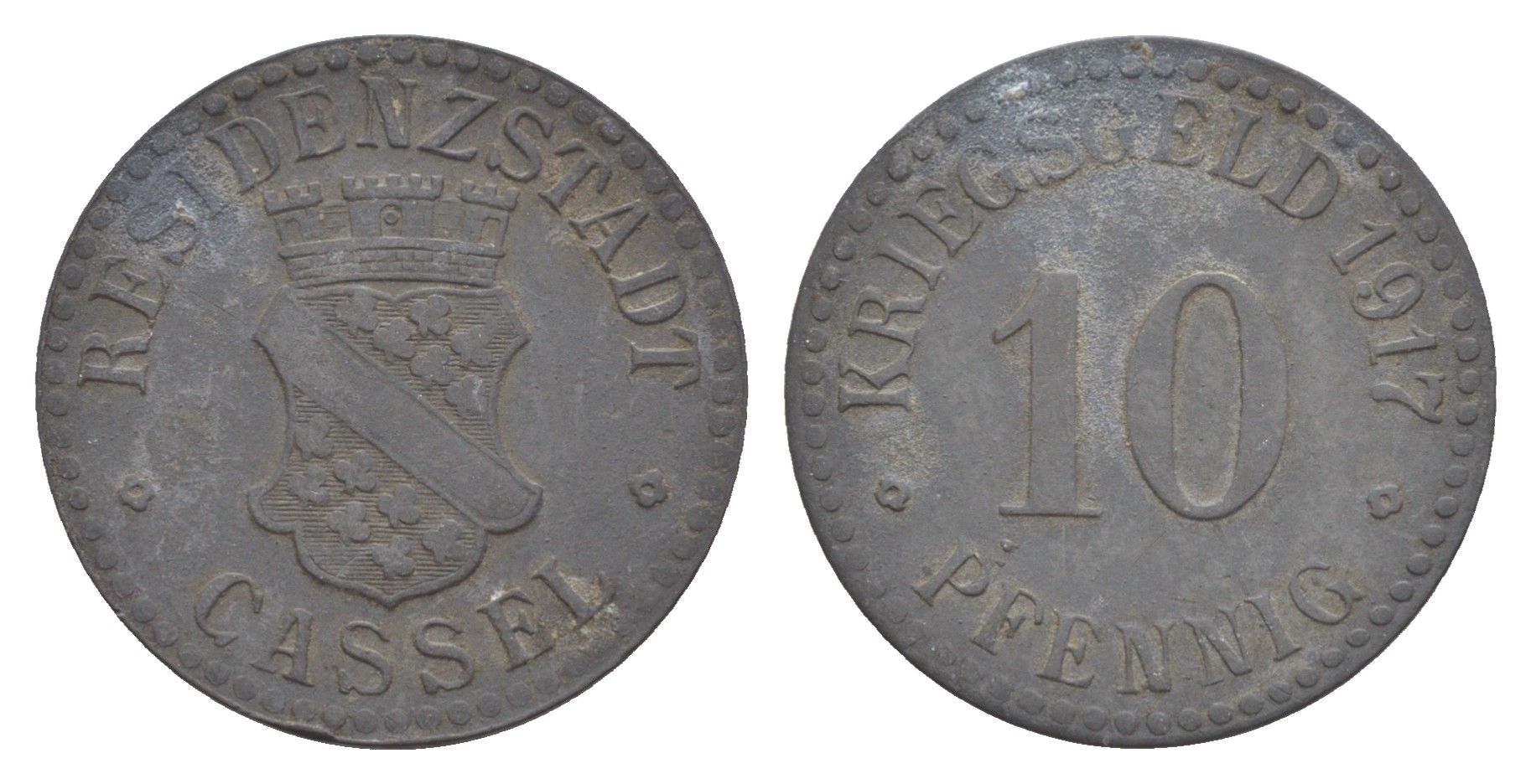 Кассель 10 пфеннигов 1917 Funck 78.3, Men05 4302.3, Men18 5464.3 цинк 4636-1157