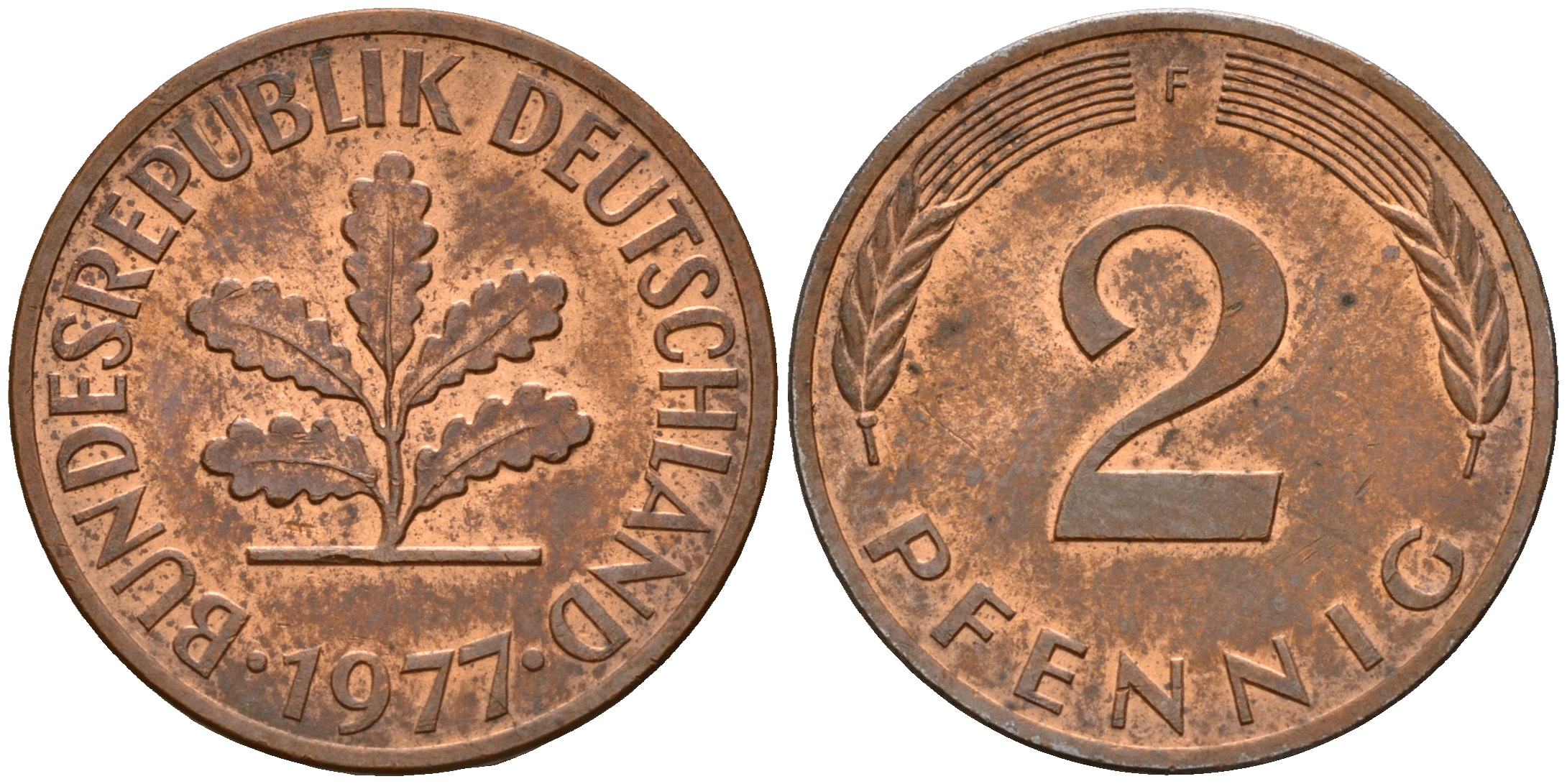 ФРГ 2 пфеннига 1977 F J.381a, KM 106a сталь плакированная медью    4598-834