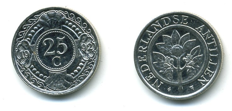 Нидерландские Антилы 25 центов 1992 Беатрикс (1980-2013) KM 35 никелированная сталь 35-1312