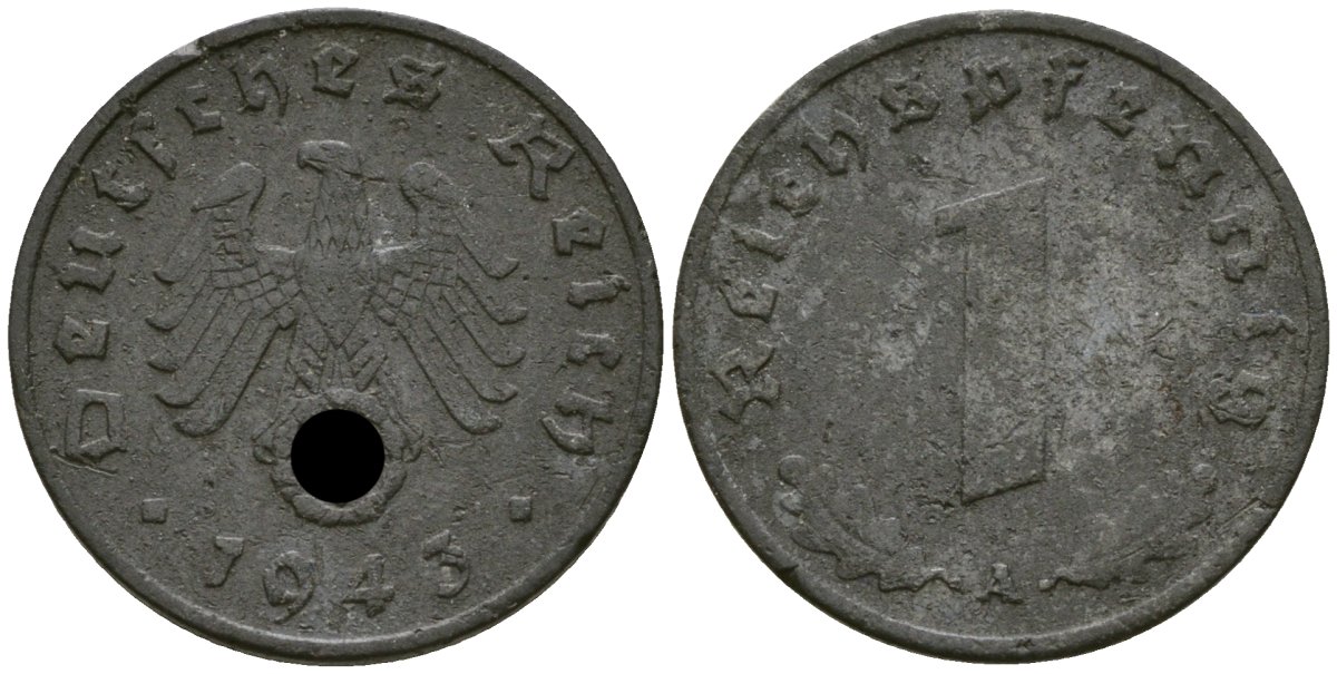 Германия 1 рейхспфенниг 1943 A KM 97, J. 369 цинк 4174-253