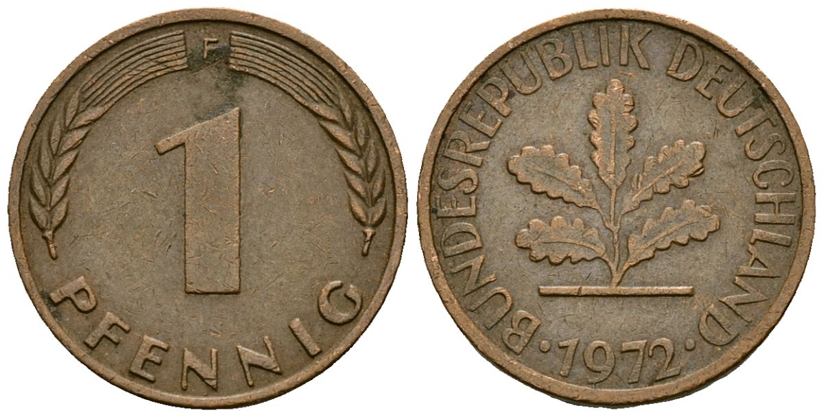 ФРГ 1 пфенниг 1972 F KM 105 сталь плакированная медью 4173-1042