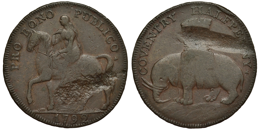 Великобритания 1/2 пенни 1792 Уорвикшир – Ковентри, Леди Годива Dalton & Hamer 237, Atkins177 медь 1524-524