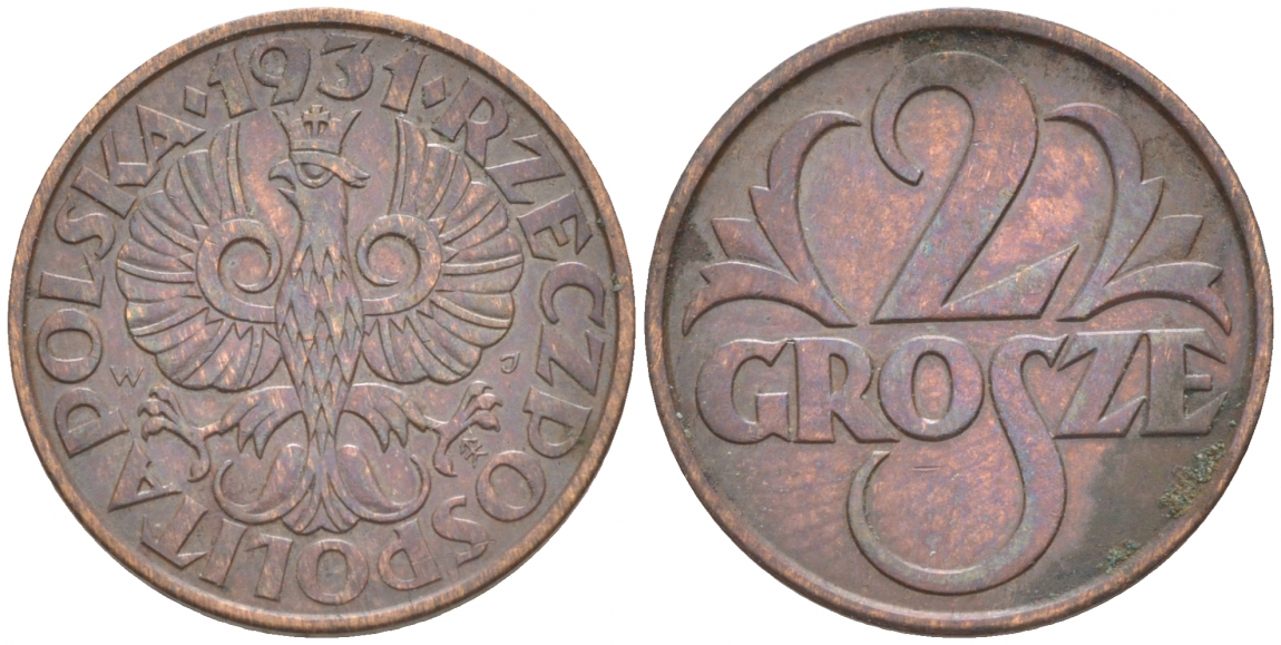 ПОЛЬША 2 ГРОША 1931 w KM 9а бронза 100-425