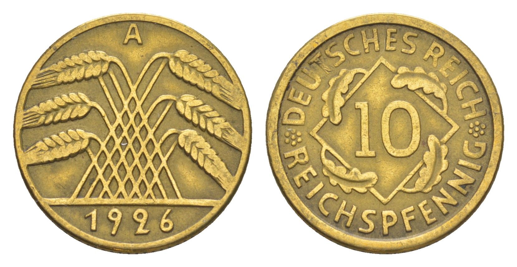 Германия 10 рейхспфеннигов 1926 A KM 40, J. 317 алюминиевая бронза 4549-666