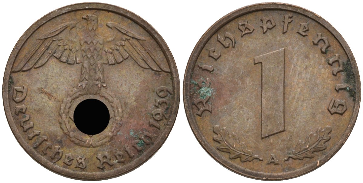 Германия 1 рейхспфенниг 1939 A KM 89, J 361 бронза 4396-1059