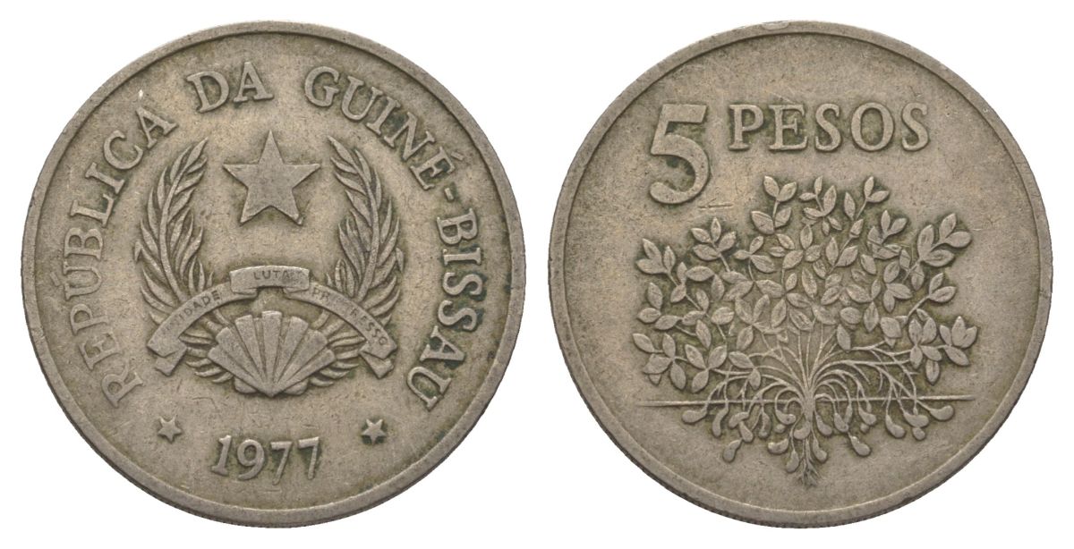 Гвинея-Бисау 5 песо 1977 KM 20 медно-никель 4626-536