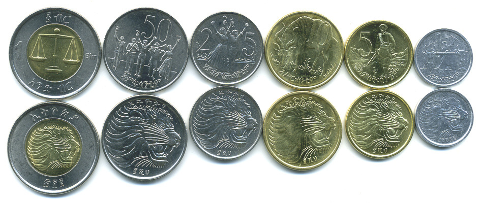 Эфиопия лот из 6 монет 2004-2010 (1, 5, 10, 25, 50 центов, 1 бырр) UNC M80-01