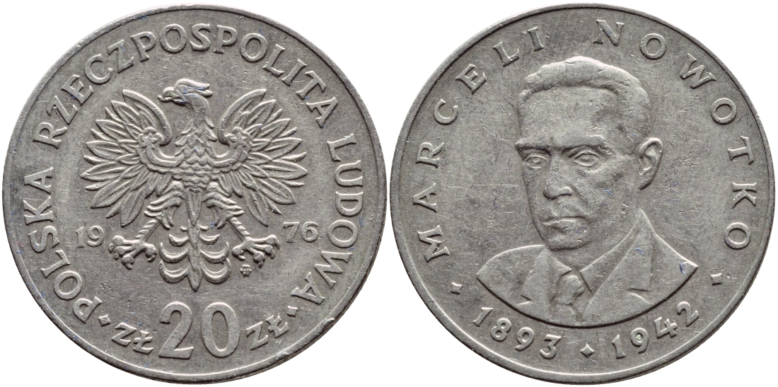 Польша 20 злотых 1976 MW, Марцелий Новотко KM 69, Parchimowicz 246c медно-никель 4389-933