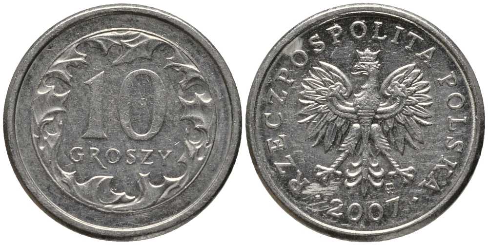 ПОЛЬША 10 ГРОШЕЙ 2007 MW KM 279 медно-никель 201-449