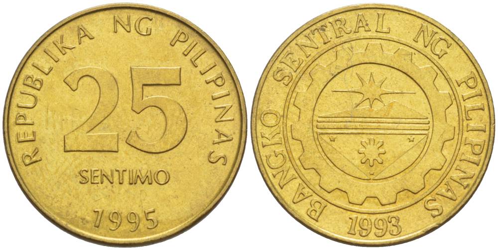 ФИЛИППИНЫ 25 СЕНТИМО 1995 KM 271 латунь 4544-541