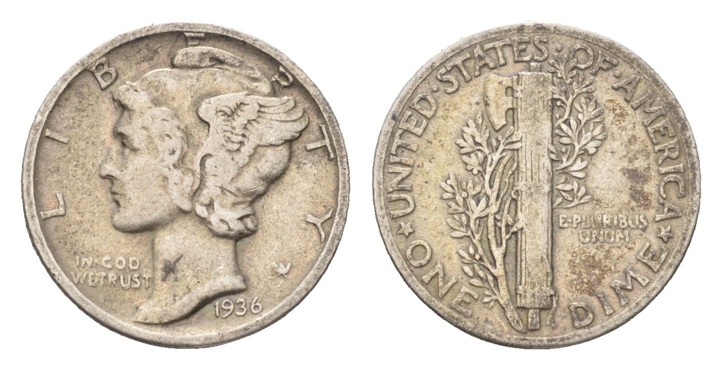 США 10 центов (дайм) 1936 KM 140 серебро 4659-1145