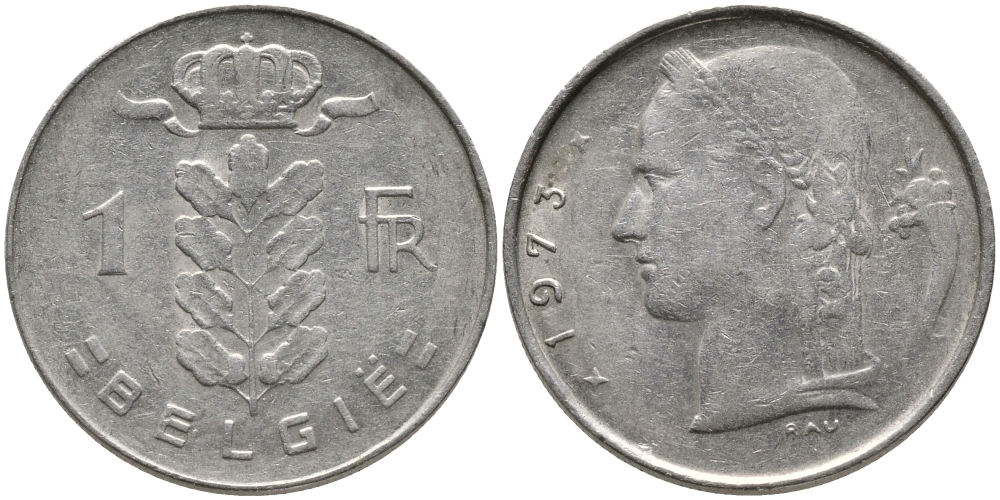 БЕЛЬГИЯ 1 ФРАНК 1973 BELGIE KM 143.1 медно-никель 65-1137