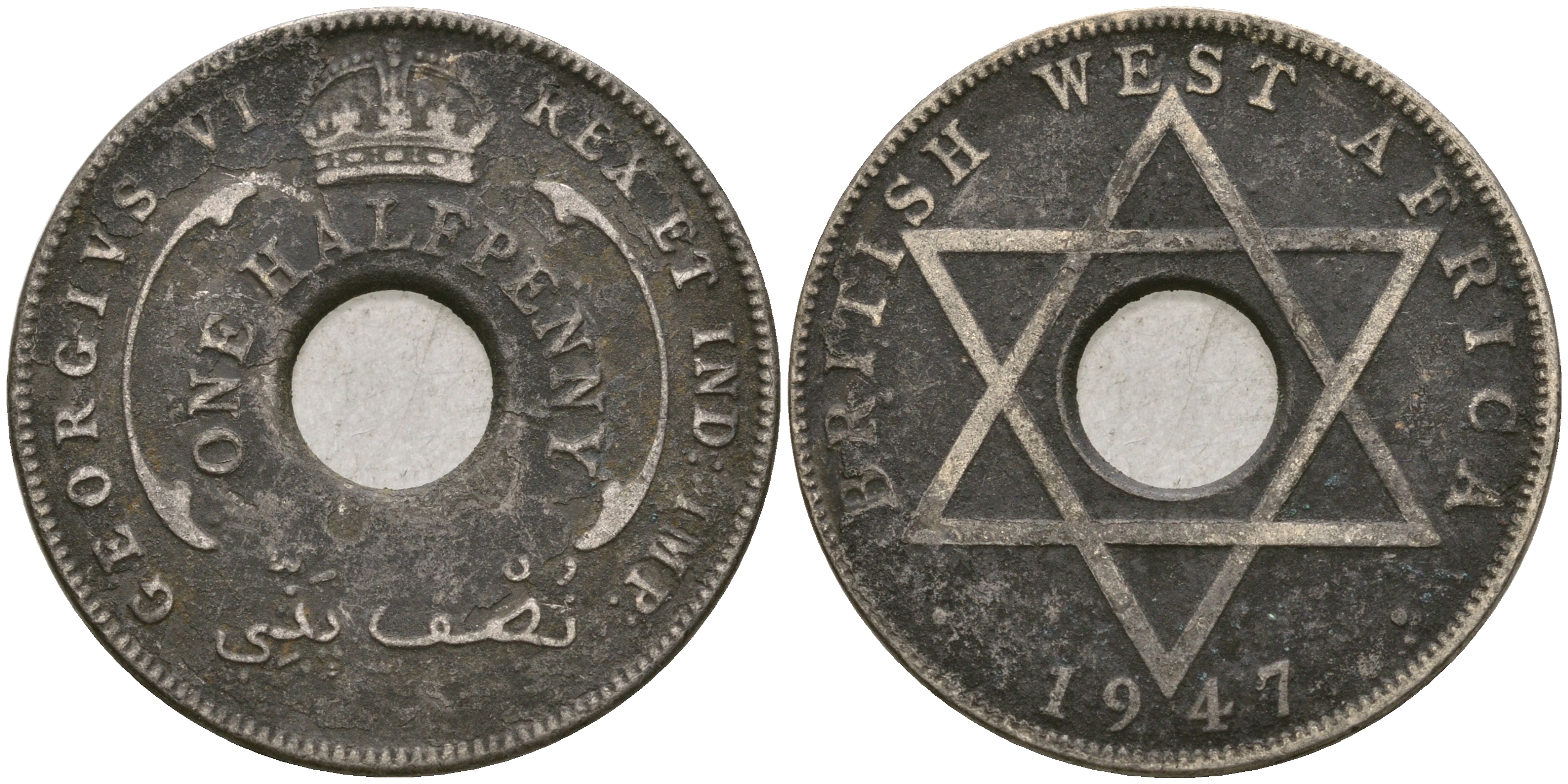 Британская Западная Африка 1/2 пенни 1947 ?, Георг VI KM 18 медно-никель 25-1013