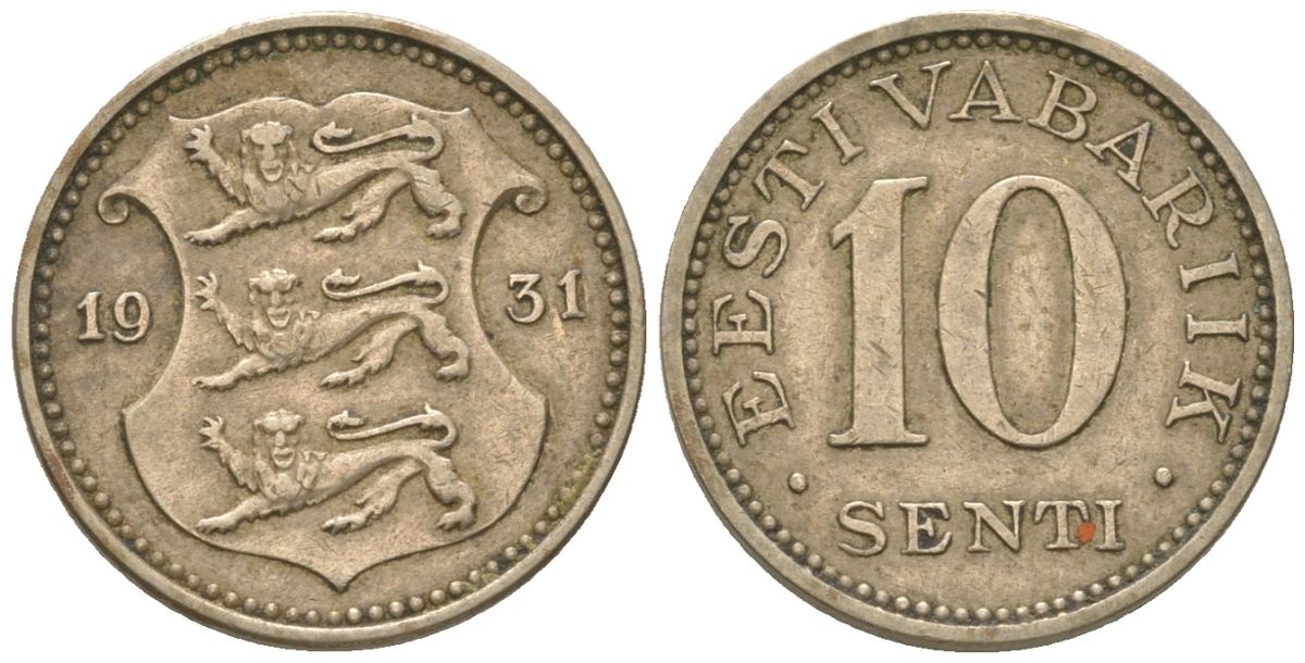 Эстония 10 центов 1931 Республика (1918-1941) KM 12 никель бронза 4615-1134