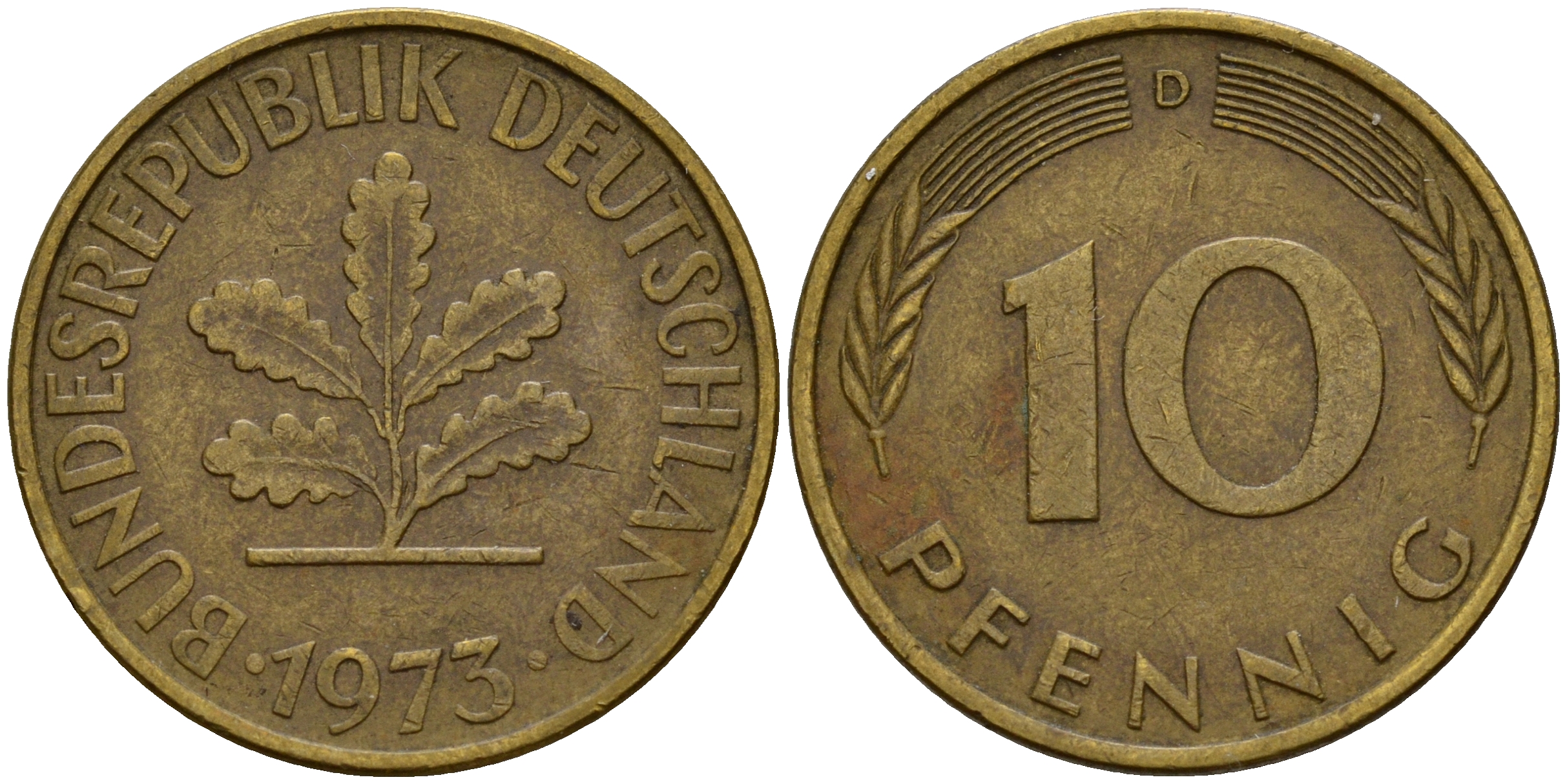 ФРГ 10 пфеннигов 1973 D J. 383, KM 108 сталь плакированная латунью    4603-416