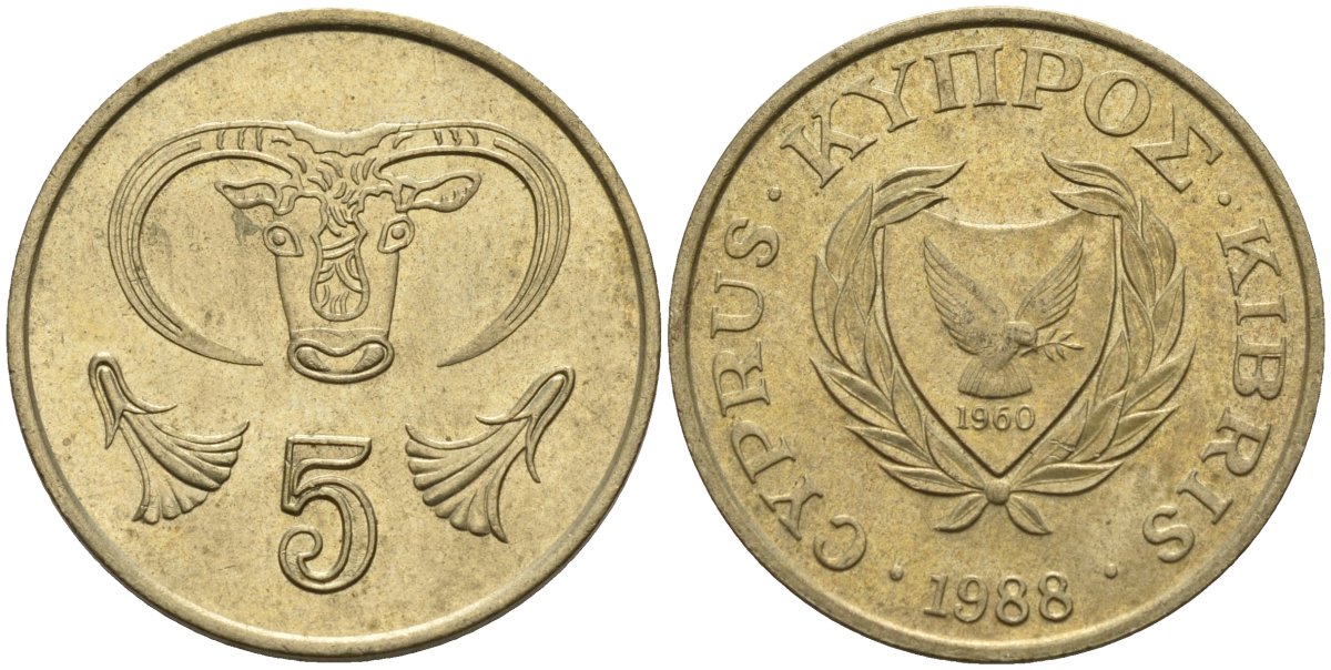 Кипр 5 центов 1988 KM 55.2 никель латунь 4141-942