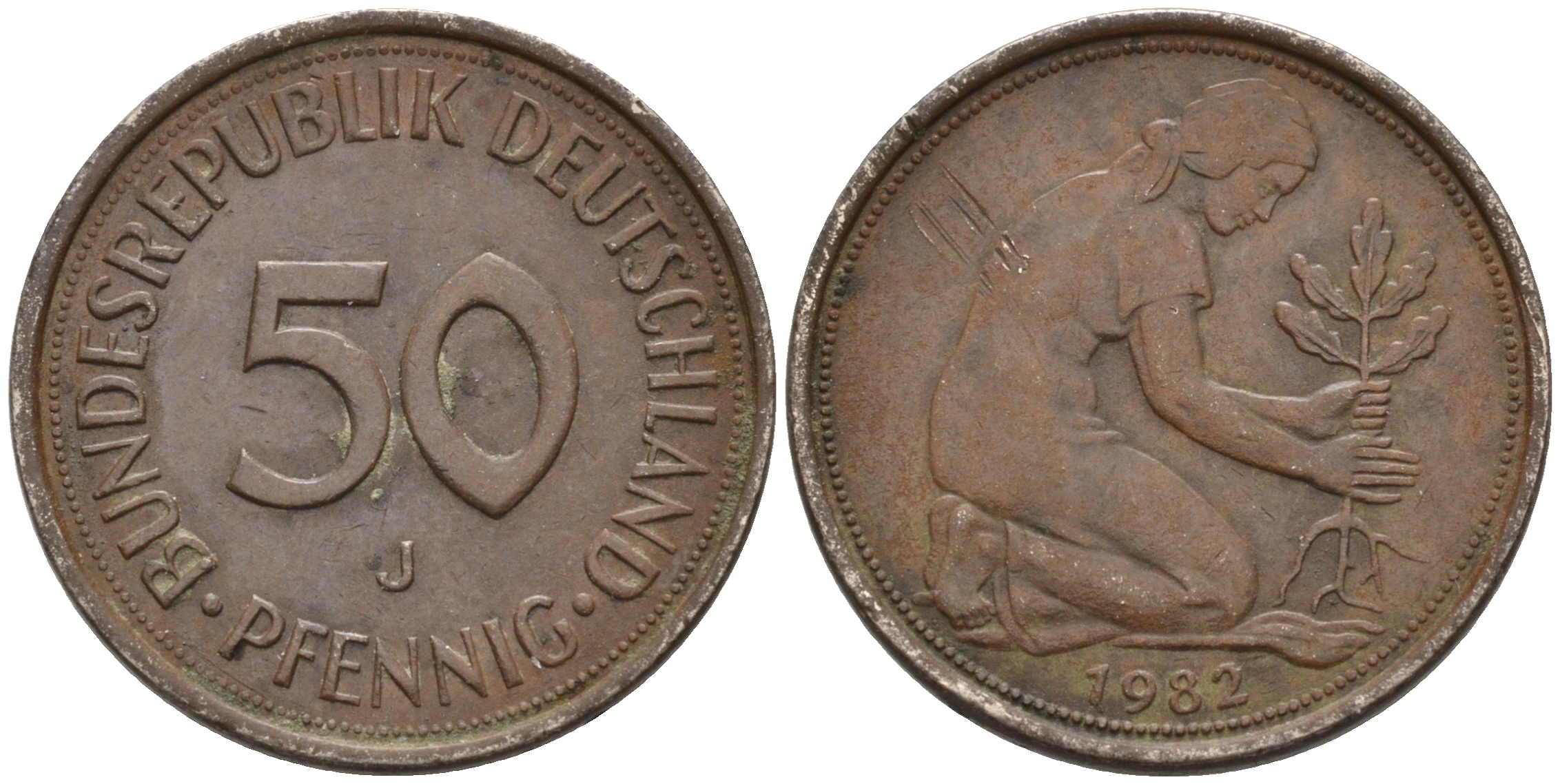 ФРГ 50 ПФЕННИГОВ 1982 J KM 109.2 медно-никель 75-536