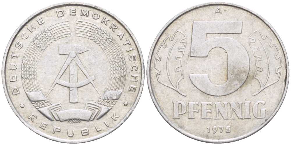 ГДР 5 ПФЕННИГОВ 1975 А KM 9.1 алюминий 96-728