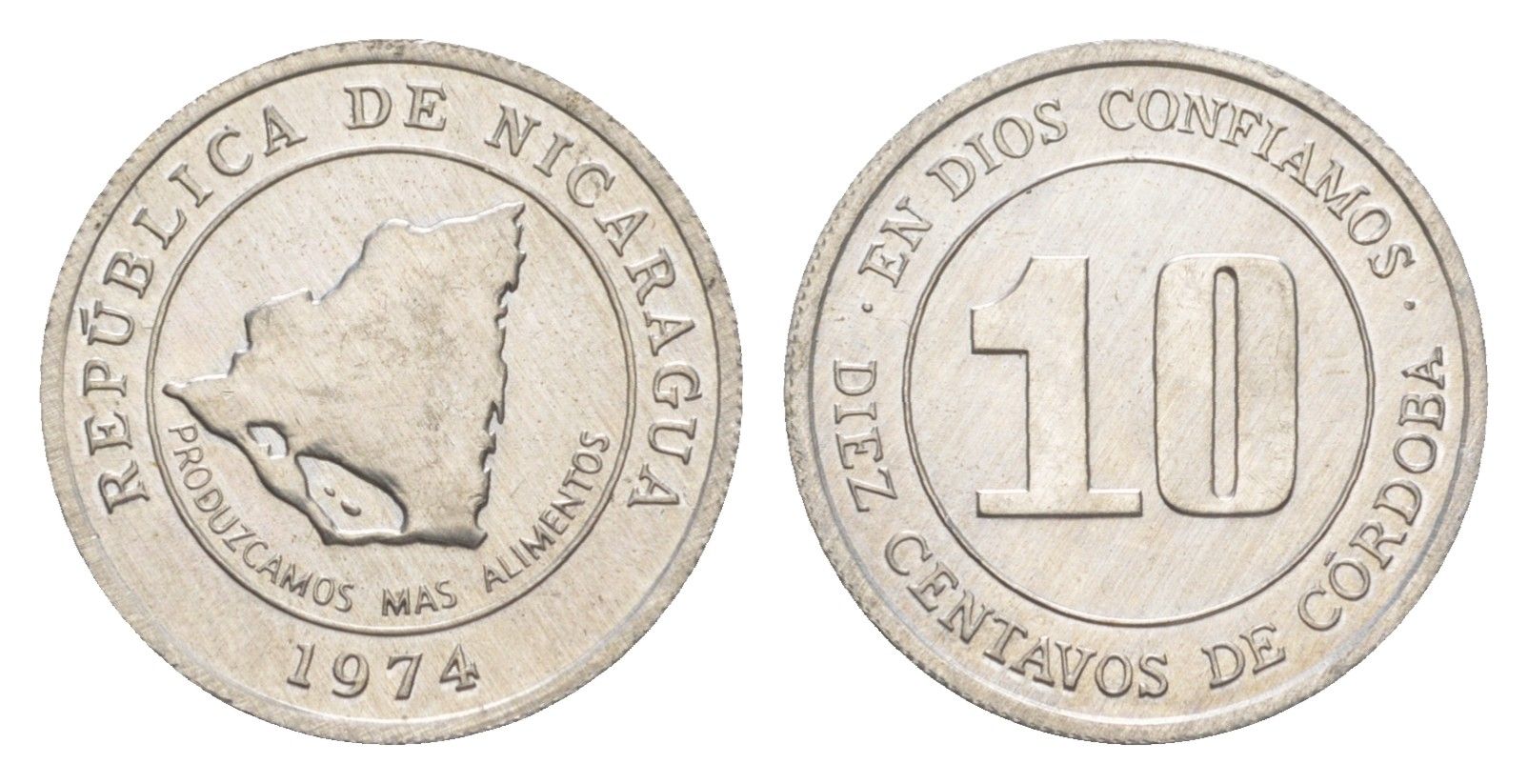 Никарагуа 10 сентаво 1974 ФАО - Давайте производить больше еды KM 29 алюминий UNC 4640-1027