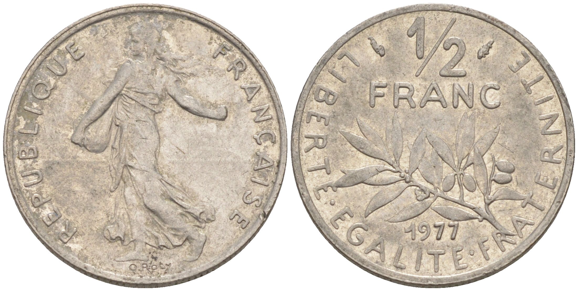 Франция 1/2 франка 1977 сеятель KM 931.1, LE FRANC 198.16 никель 55-1132