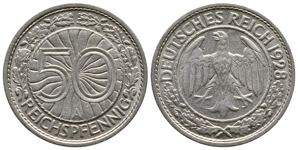 Германия 50 рейхспфеннигов 1928 A KM 49, J. 324 никель 4380-416