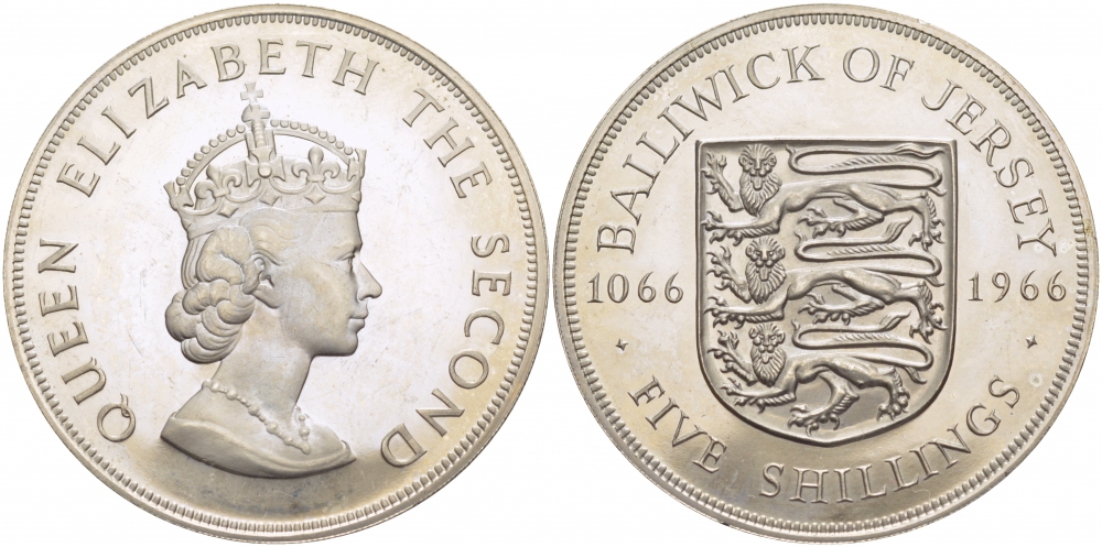 Джерси 5 шиллингов 1966 900 лет Нормандскому завоеванию KM 28 медно-никель PROOF 118-522