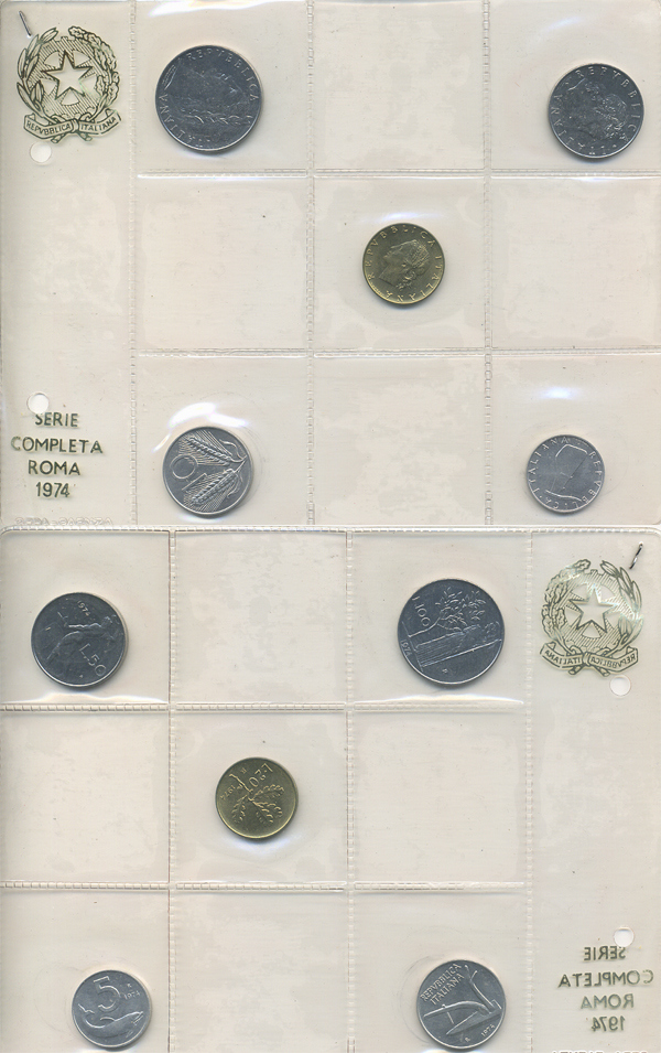 ИТАЛИЯ НАБОР ИЗ 5 МОНЕТ 1974 ЗАПАЙКА UNC 00-00