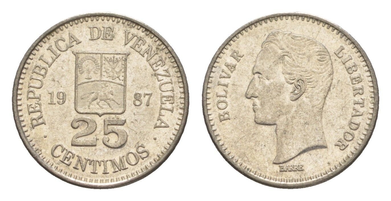 Венесуэла 25 сентимо 1987 Симон Боливар Y 50.2 никель 4580-815