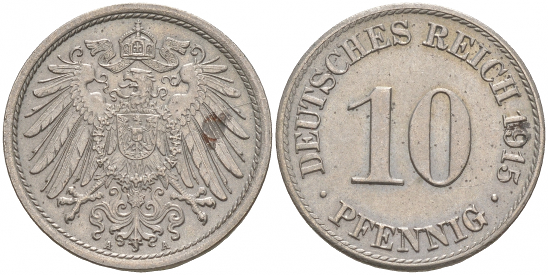 ГЕРМАНИЯ 10 ПФЕННИГОВ 1915 A J. 13, KM 12 медно-никель 73-1442