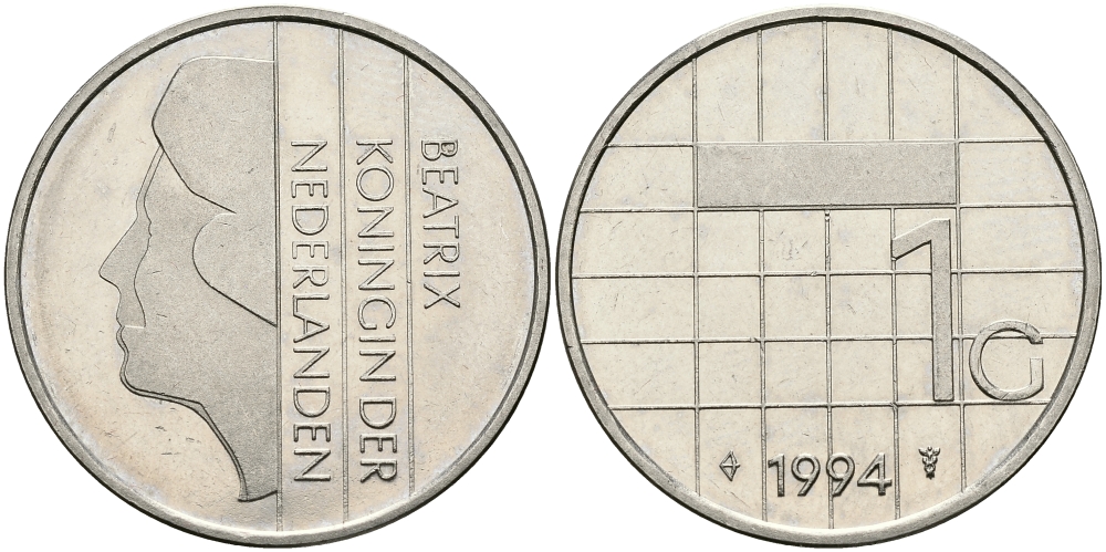 Нидерланды 1 гульден 1994 Беатрикс (1980-2013) KM 205 никель 94-735