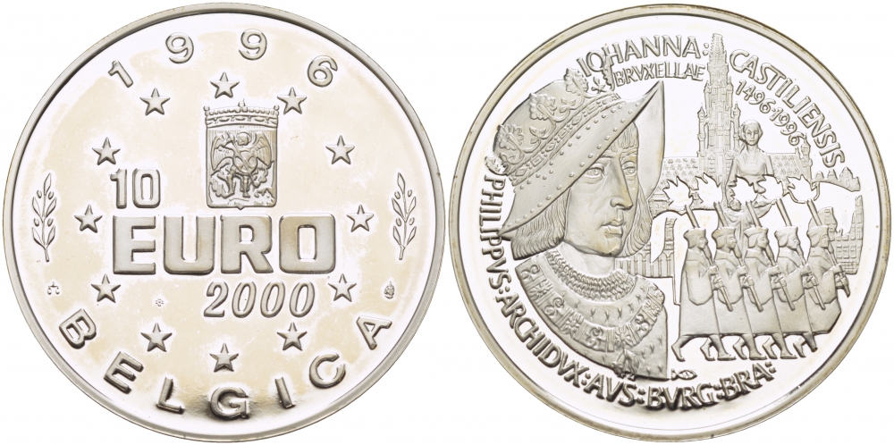 Бельгия 10 евро 1996 (1496-1996) ЖАННА КАСТИЛИЕНЗИС серебро PROOF 1068-4-34