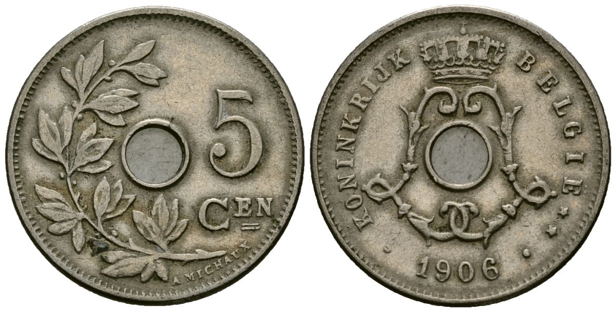 Бельгия 5 сантимов 1906 Belgie, Леопольд II (1865-1909) KM 55 медно-никель 4173-142