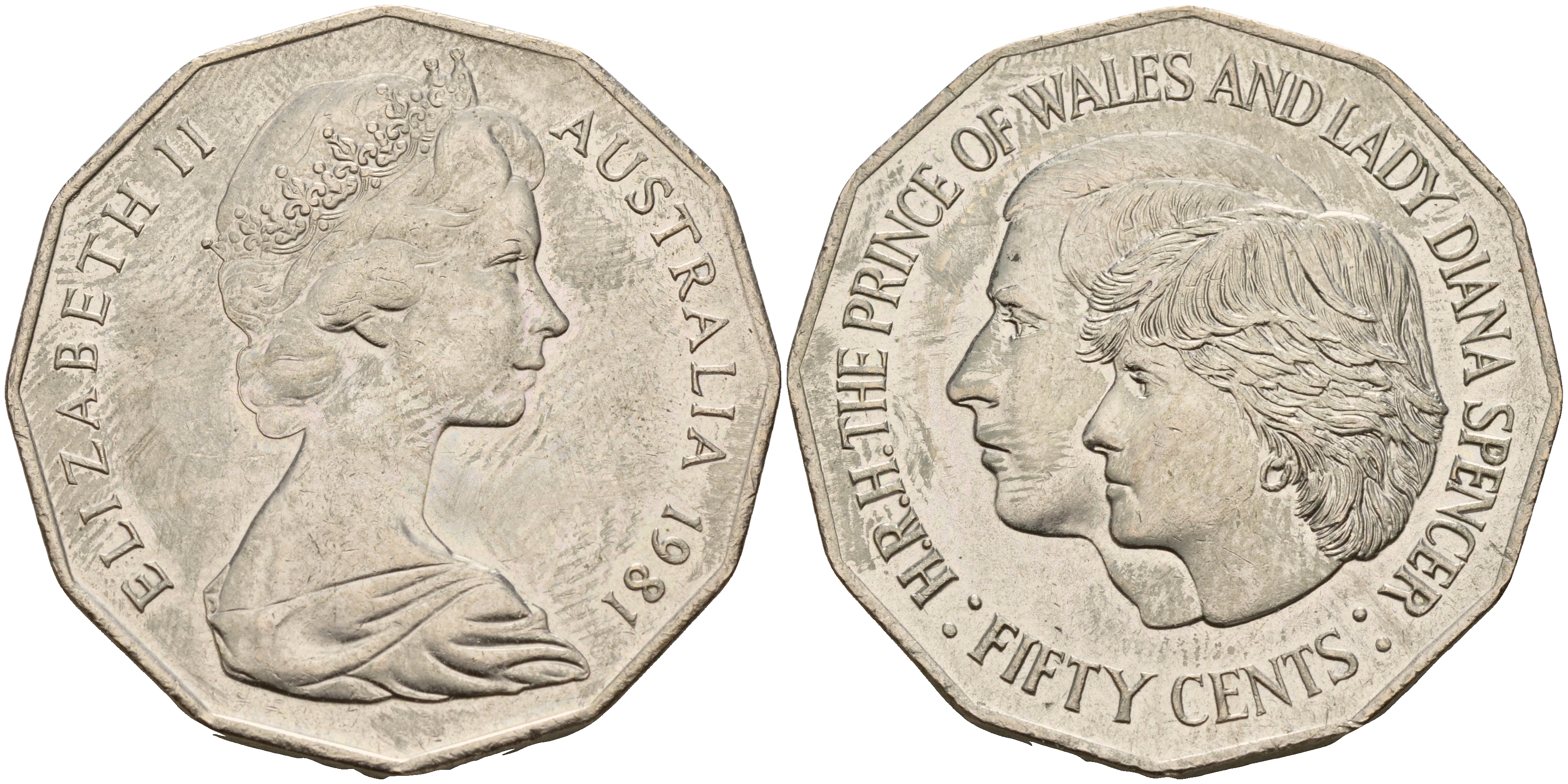 Австралия 50 центов 1981 Елизавета II (1952-2022), свадьба принца Чарльза и леди Дианы KM 72  медно-никель  UNC  4157-931
