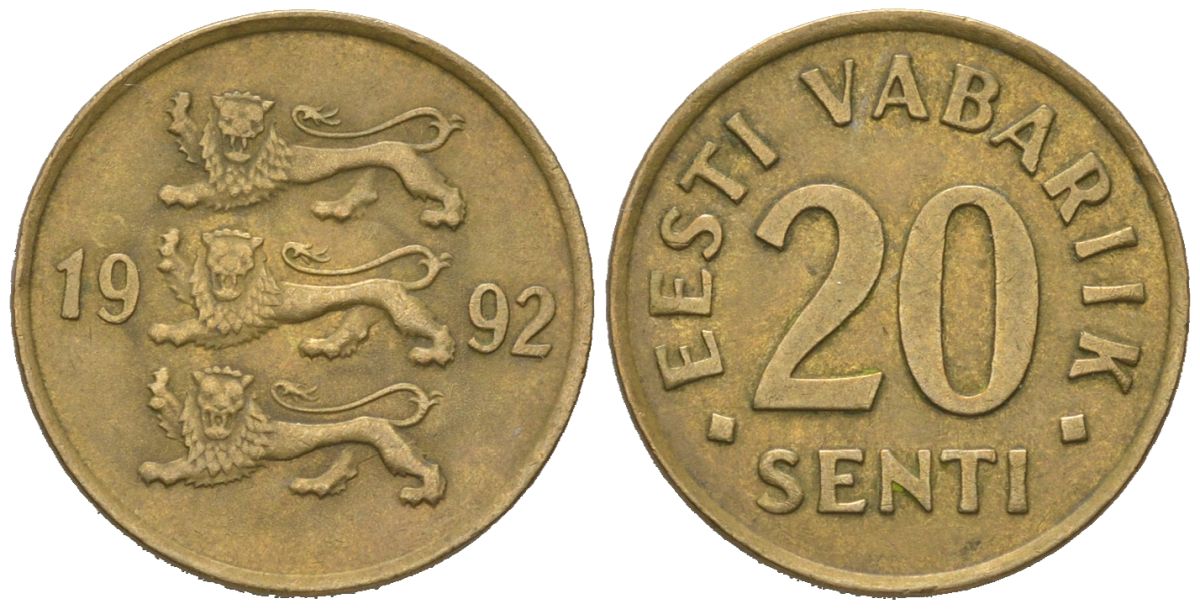 Эстония 20 сентов 1992 KM 23 латунь 4621-424