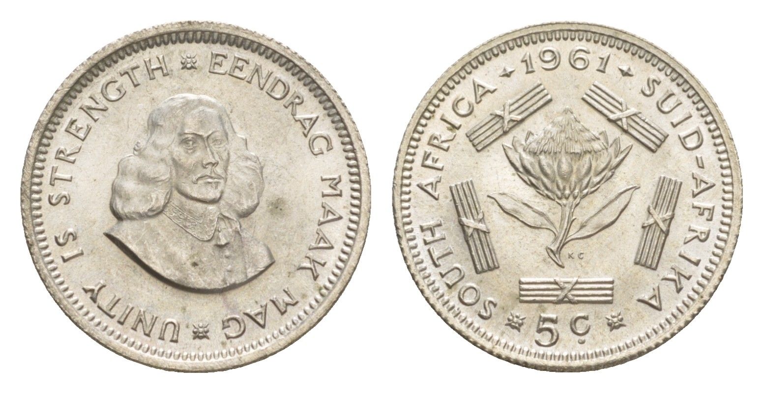 ЮАР 5 центов 1961 KM 59 серебро UNC 4636-326